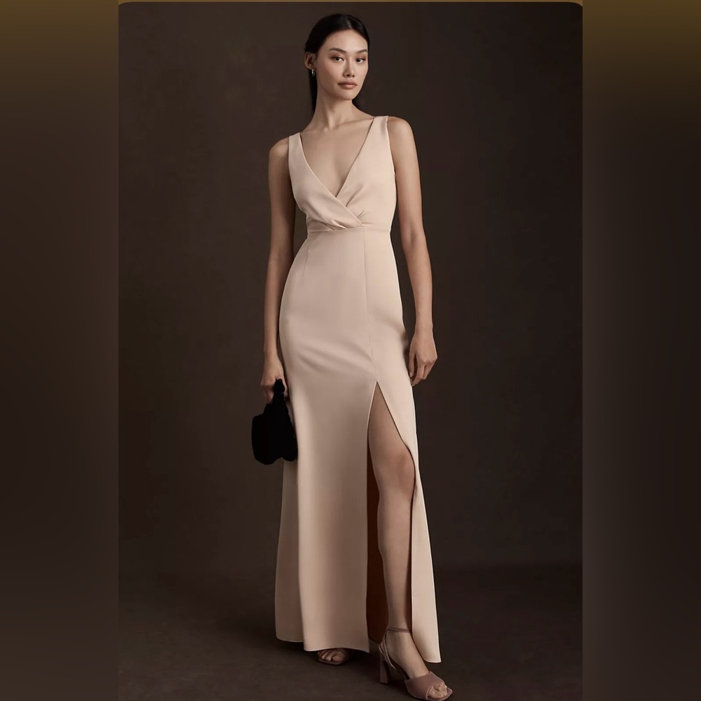 BHLDN Piper V-Neck Side-Slit Satin Gown